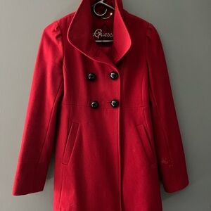 Guess Red Pea Coat Double-Breasted Wool Blend